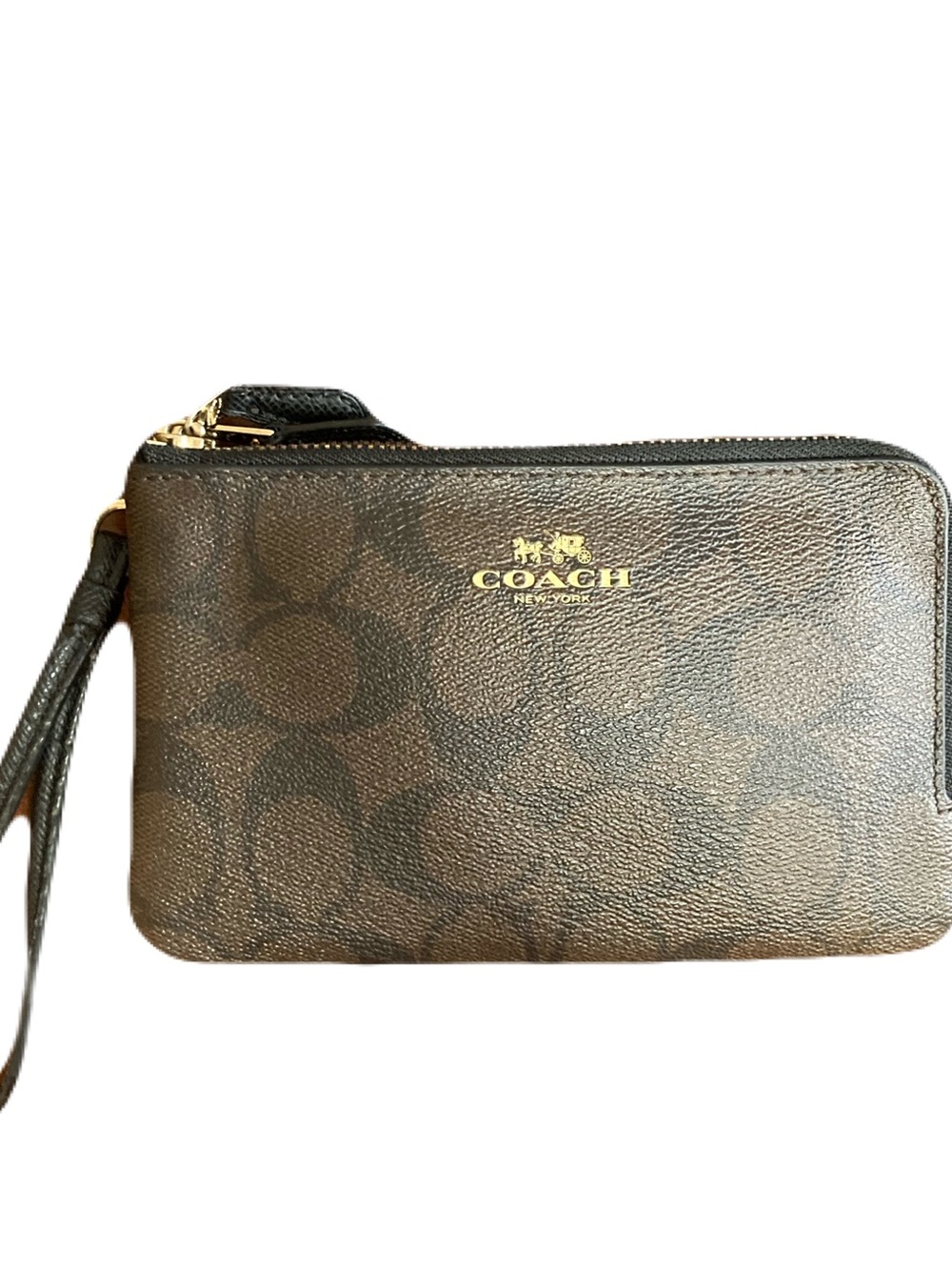 Coach Double Corner Zip Wristlet Metallic Brown Signature Canvas Gold-Tone - Picture 5 of 15